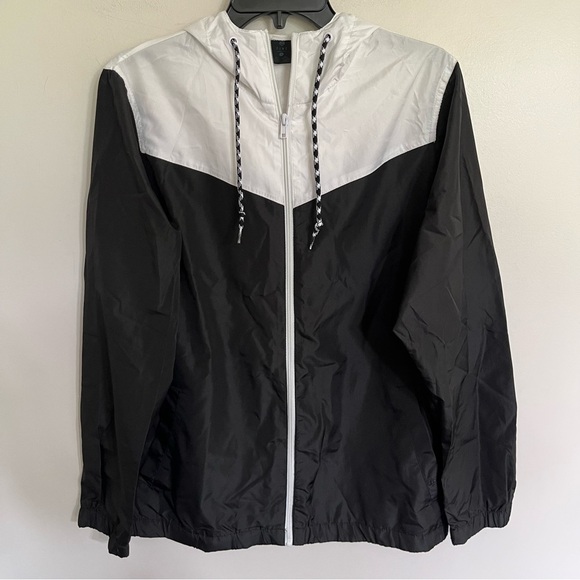 Men’s Zine Sprint Windbreaker Jacket Black White Colorblock Hooded Size Small - Picture 1 of 12